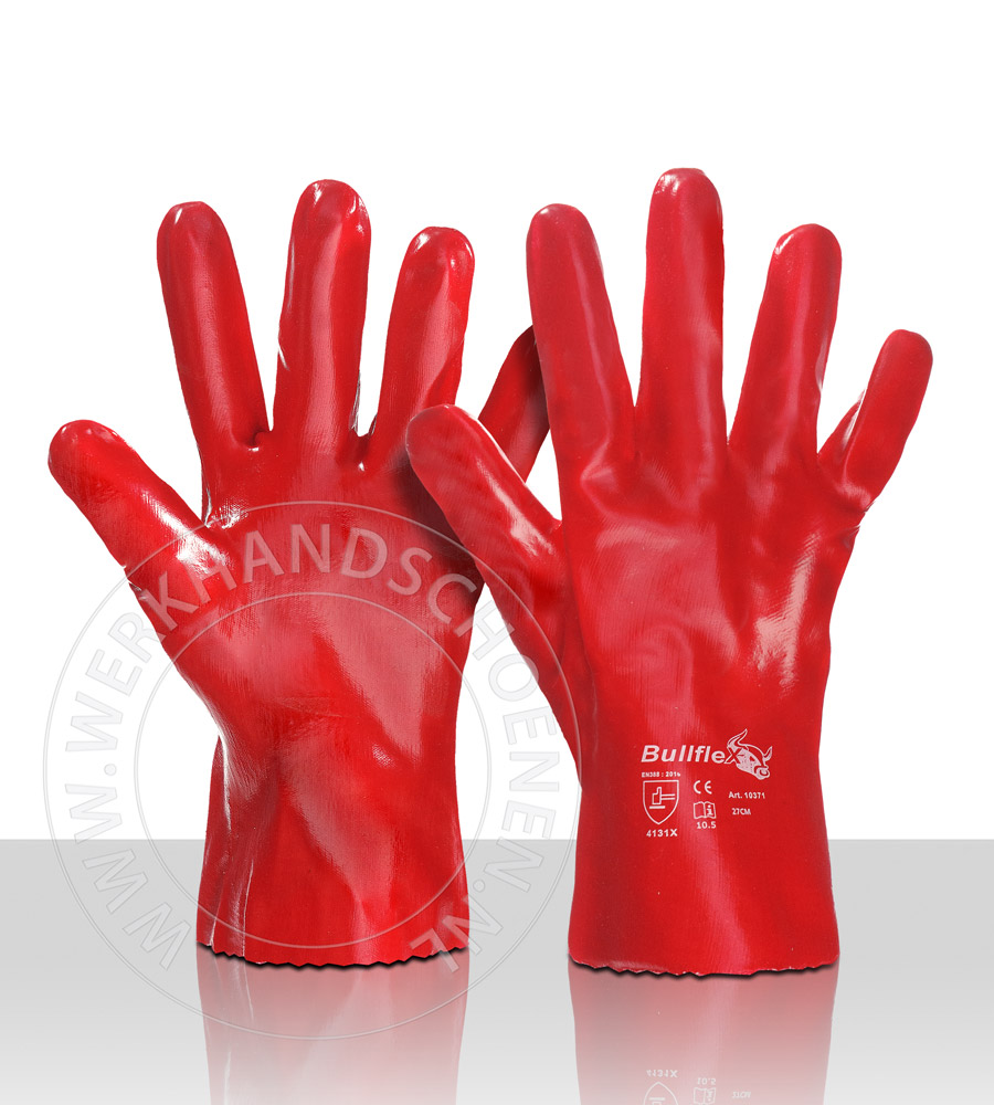 Bull-Flex PVC handschoen 27 cm CAT 1 rood olie/vet/zuur &amp; chemie