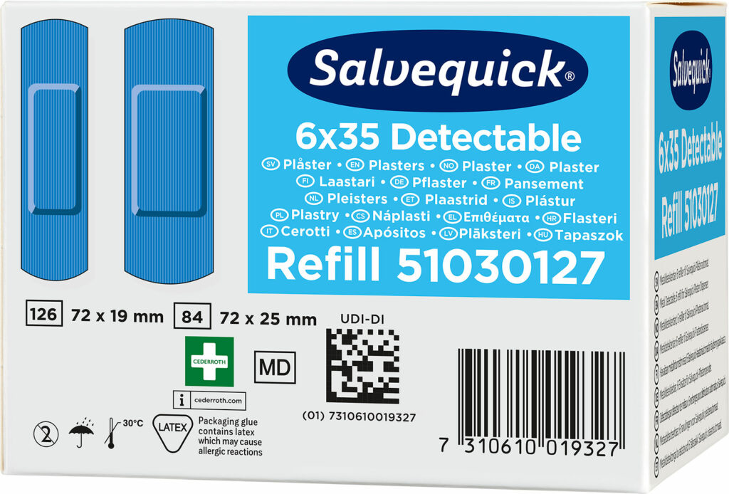 Cederroth Salvequick Blue Detectable pleisters navulling 6x35 pleisters