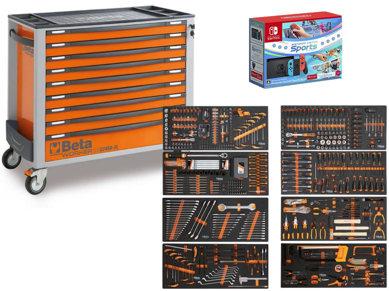 Beta 2400S XL9/E-XXL gereedschapswagen met 9 laden en 716-delig oranje + Nintendo Switch