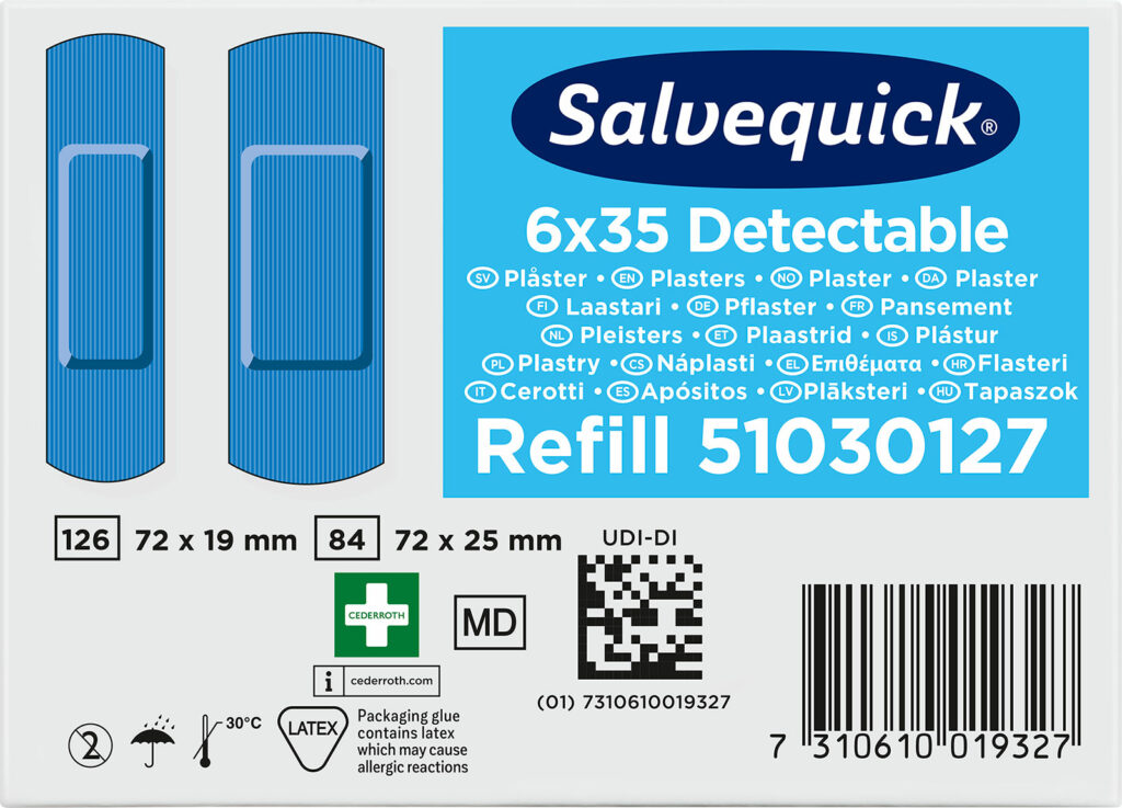 Cederroth Salvequick Blue Detectable pleisters navulling 6x35 pleisters